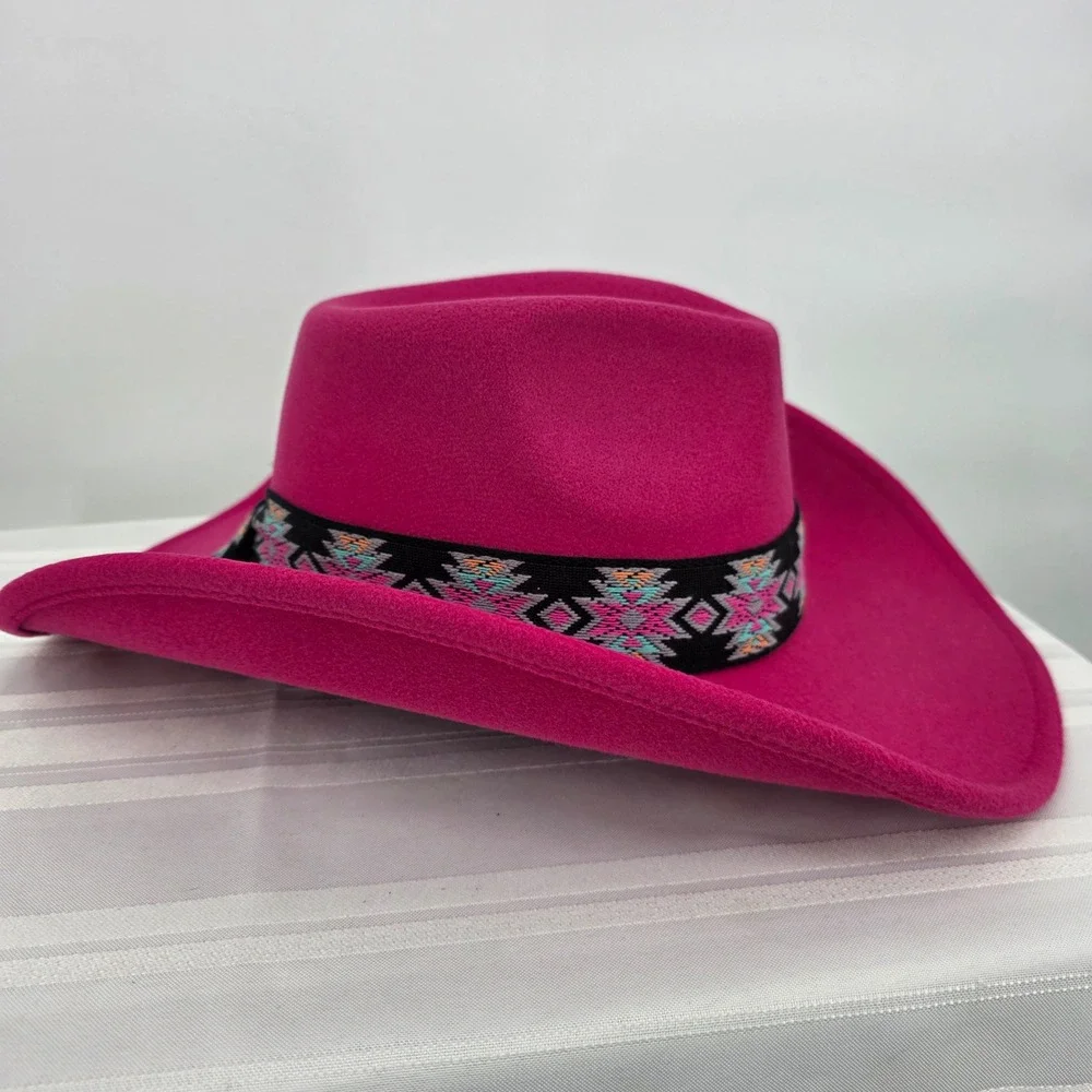 CC BEANIE Aztec Band Vegan Felt Western Cowboy Hat Pink Women NWT - Picture 4 of 8